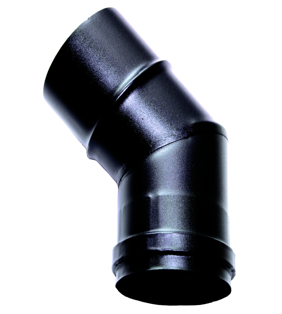TUBO CURVA 45° IN ACCIAIO SMALTATO VERNICIATO NERO PER SCARICO FUMI, DIAMETRO 80 MM